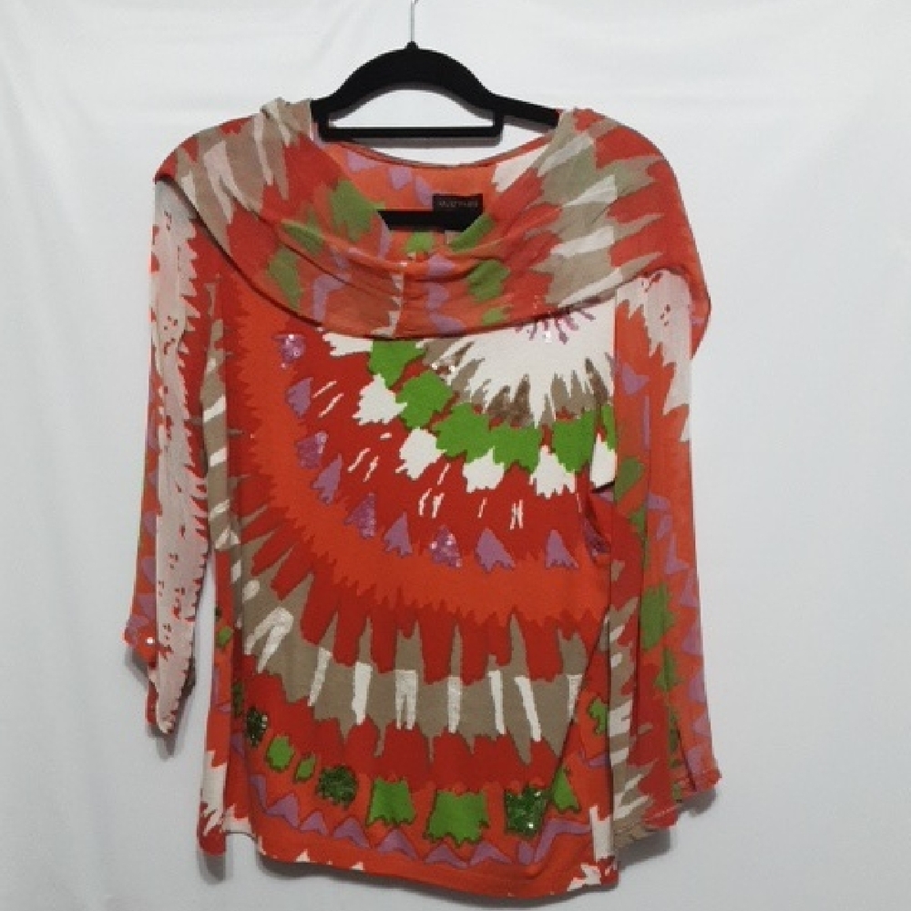 MULTIPLES Ryon Georgette Neck And Cap Colorful Tie-Dye‎ Women's Top